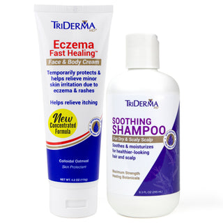 Eczema Fast Healing Cream for Face & Body (4.2 oz) and Soothing Shampoo for Dry & Scaly Scalp (8.3 oz) 2-pc Bundle